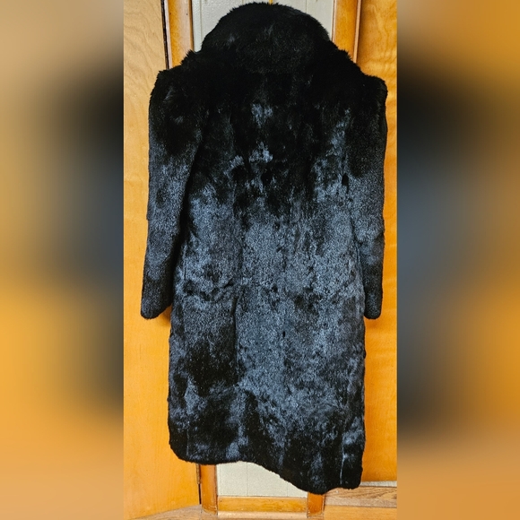 Chic Black Dyed Rabbit Fur Long Coat - Picture 3 of 6
